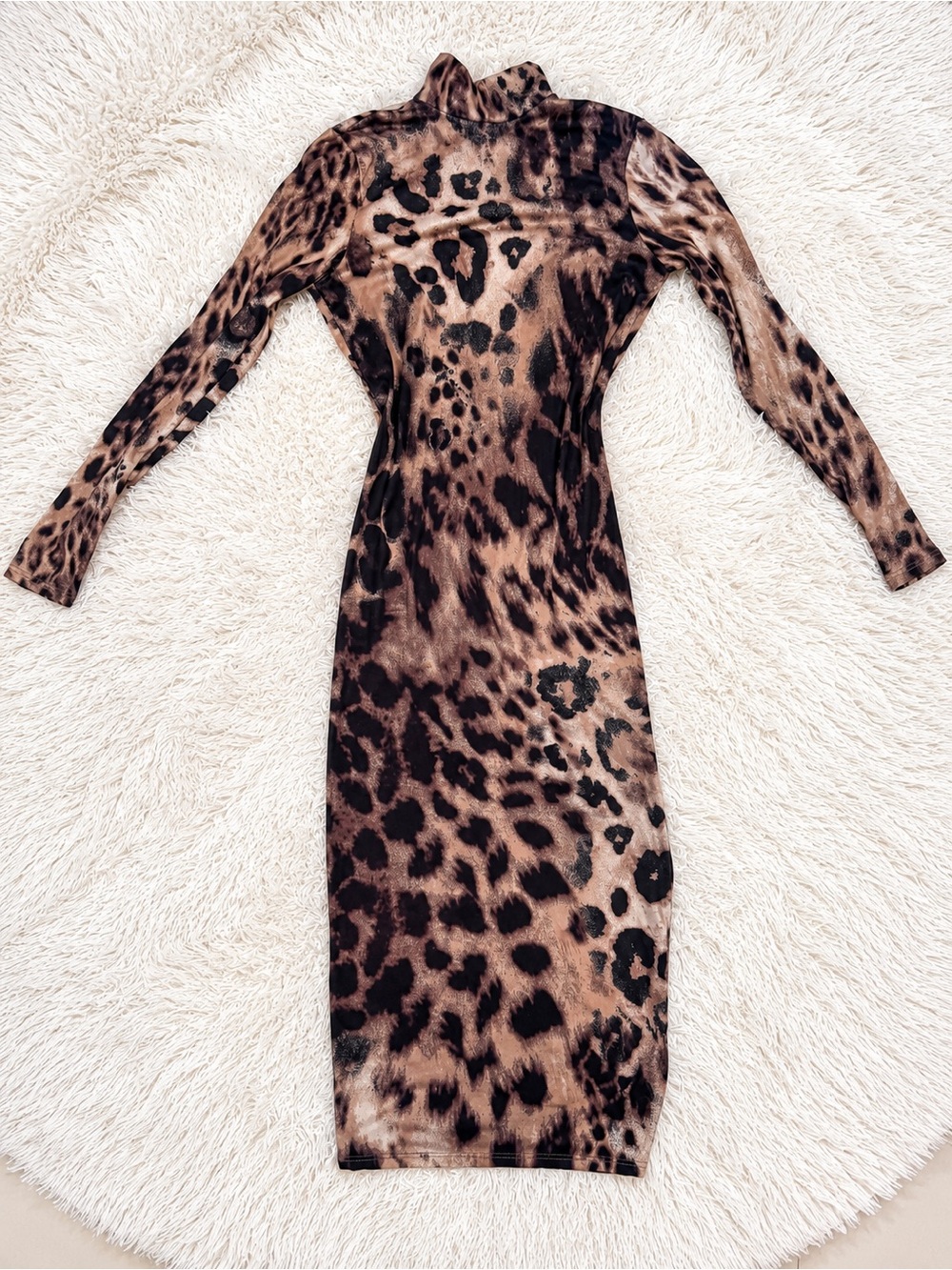 Leopard Print Long Sleeve Bodycon Dress - Brown